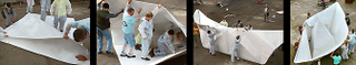 Illustration for article titled Giant Paper Boat Made from Tetrabriks, Allows Real Sailors on Board
